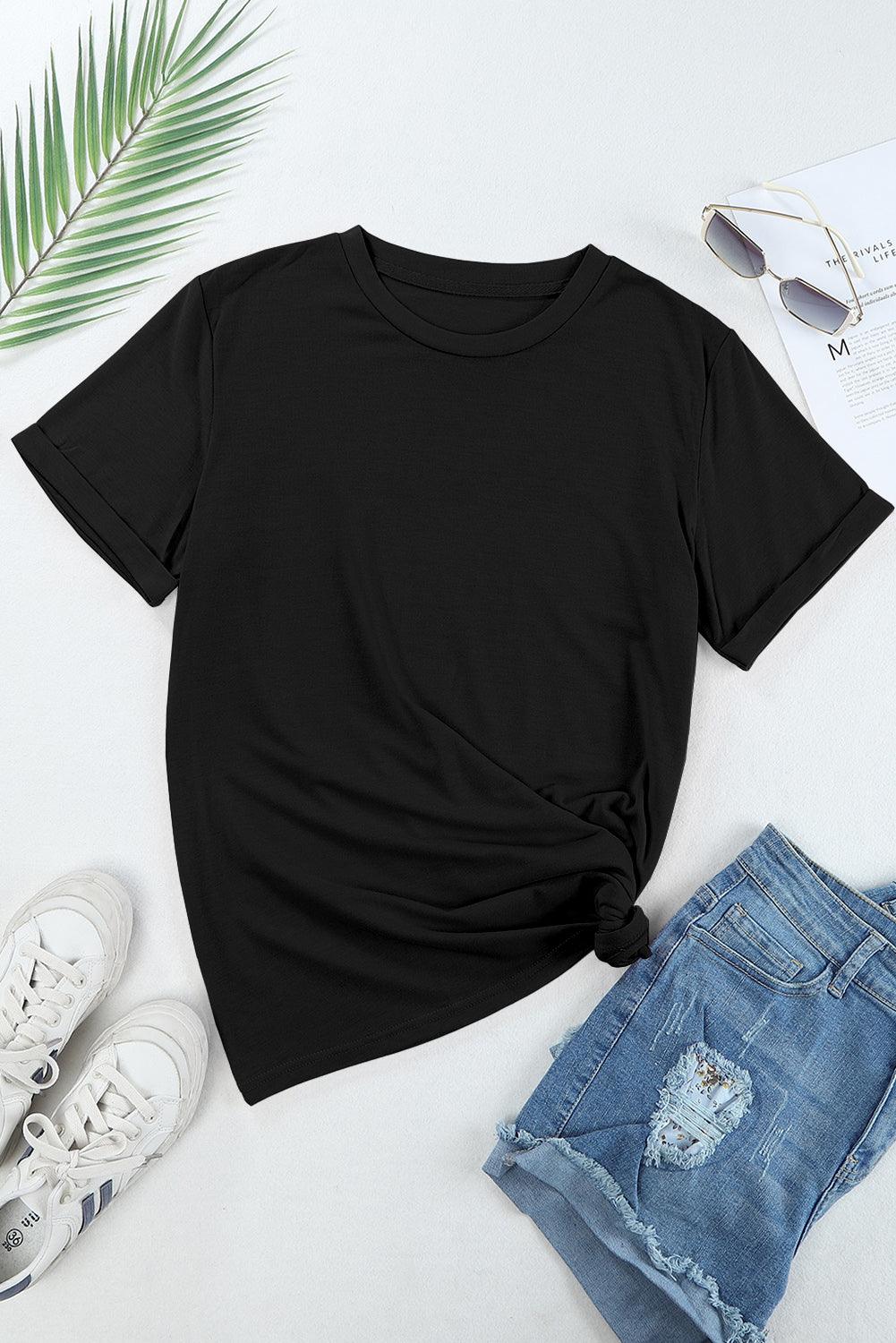 Black Casual Plain Crew Neck Tee - L & M Kee, LLC