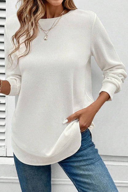 Gossamer Pink Rounded Hem Waffle Long Sleeve Top