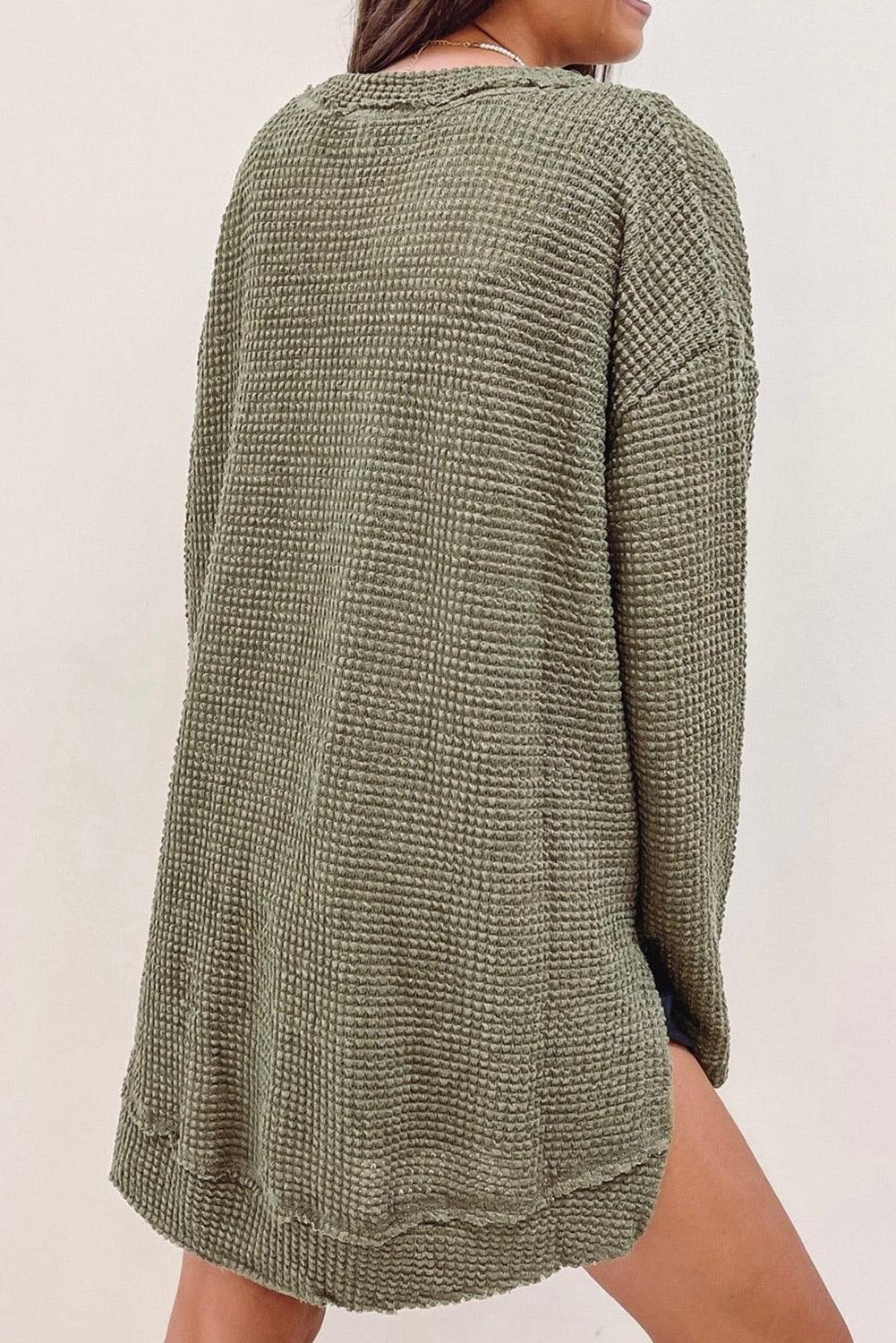 Moss Green Plus Size Textured Knit Long Sleeve Top - L & M Kee, LLC