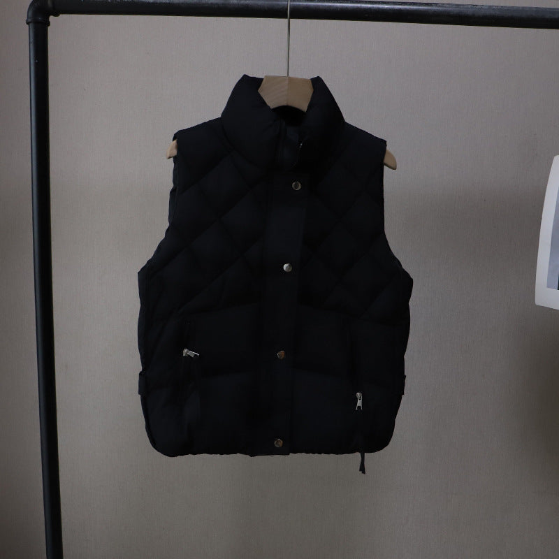 Reversible Cotton Vest for Women Diamond Pattern Outerwear