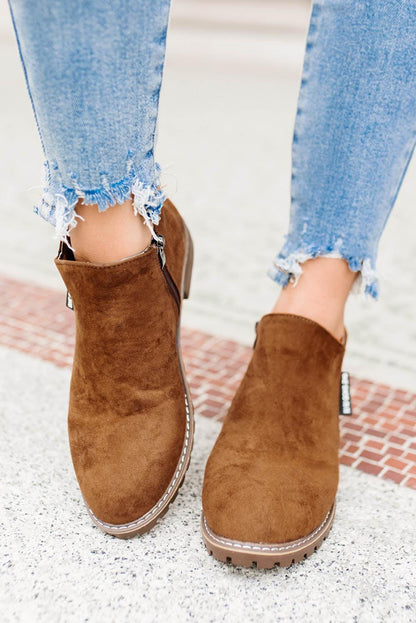 Faux Suede Side Zip Ankle Boots - L & M Kee, LLC