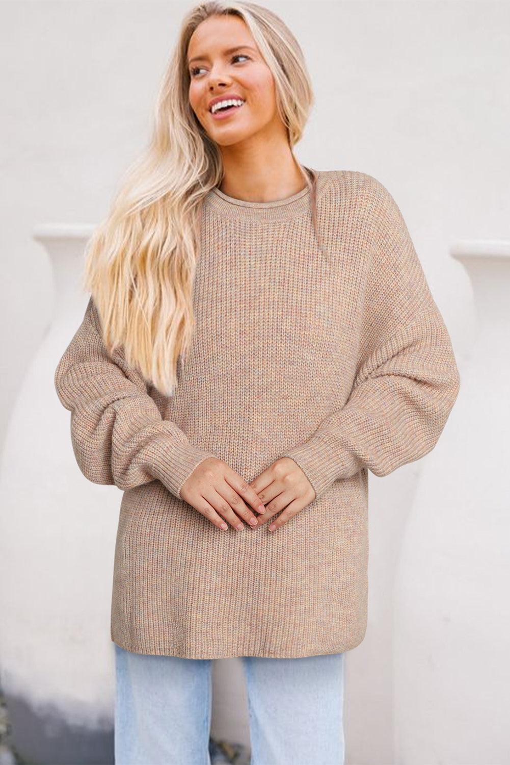 Multicolor Rolled Round Neck Drop Shoulder Sweater - L & M Kee, LLC