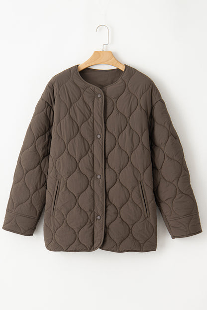 Dark Brown Snap Button Quilted Puffer Jacket