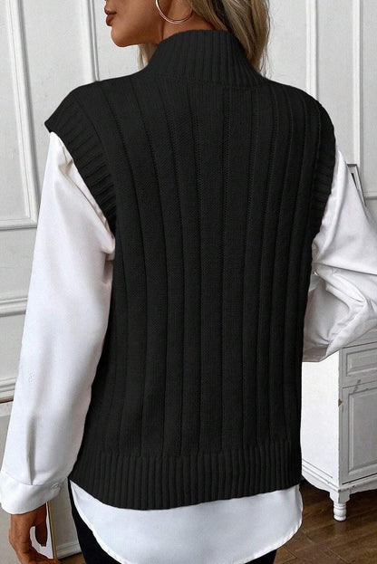 Black Cable Knit High Neck Sweater Vest - L & M Kee, LLC