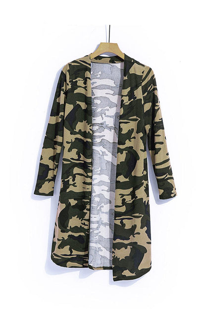 Green Camo Print Long Cardigan - L & M Kee, LLC