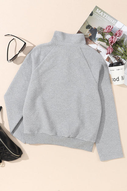 Gray Textured Contrast Splicing Raglan Sleeve Top - L & M Kee, LLC