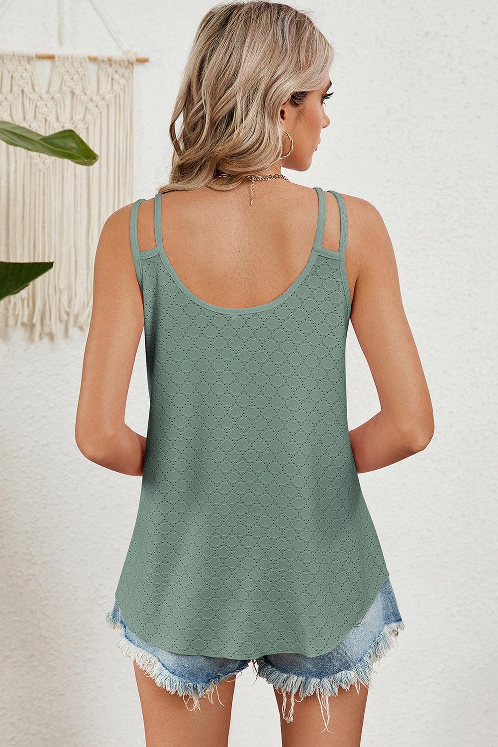 Mist Green Double Straps Eyelet Flared Tank Top - L & M Kee, LLC