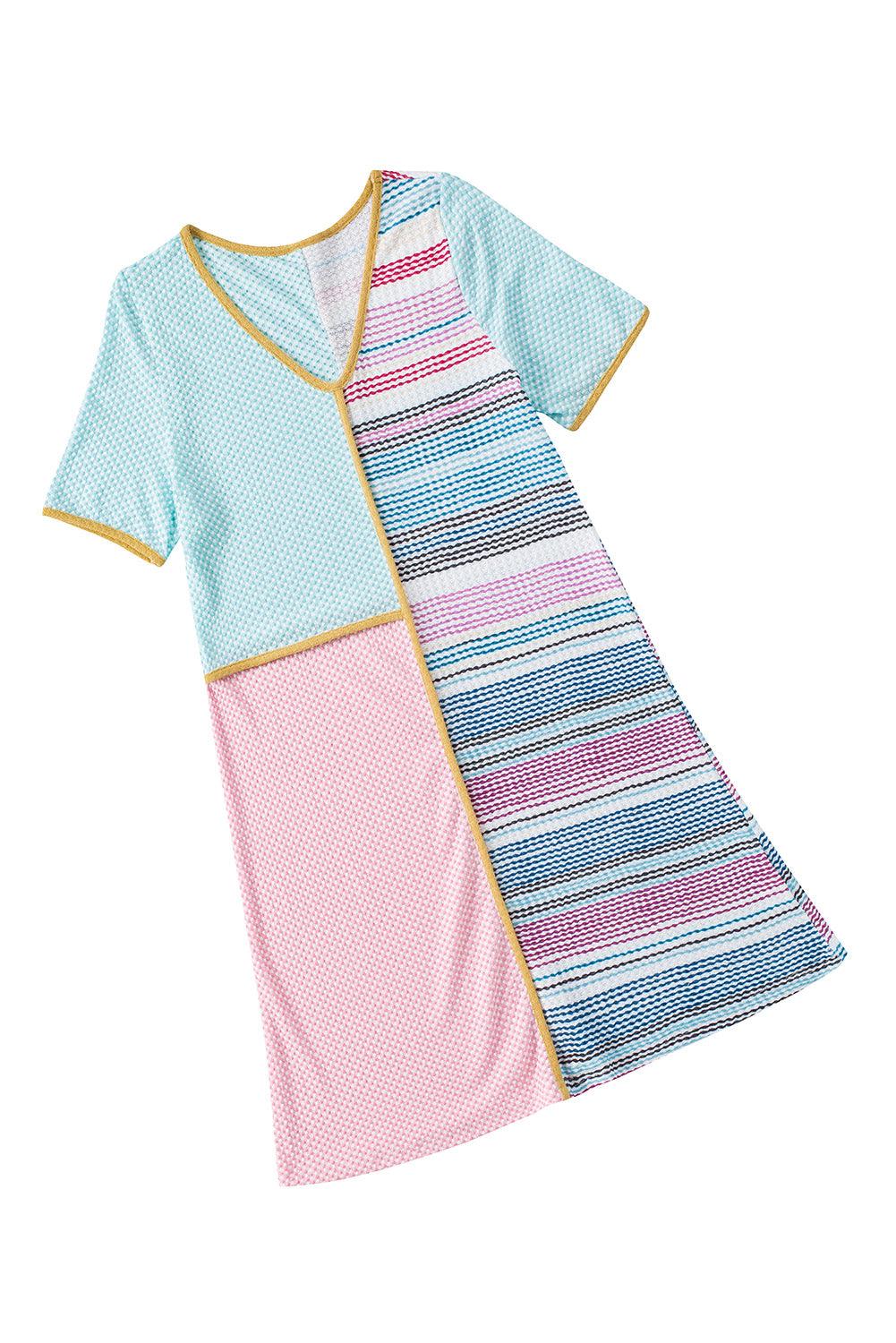 Multicolor Contrast Trim Color Block V Neck Tank Top - L & M Kee, LLC