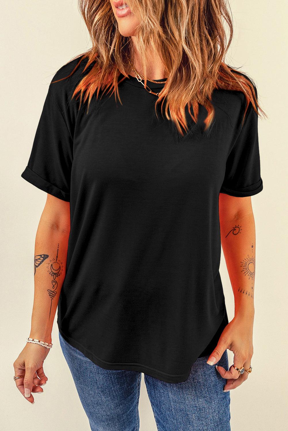 Black Casual Plain Crew Neck Tee - L & M Kee, LLC