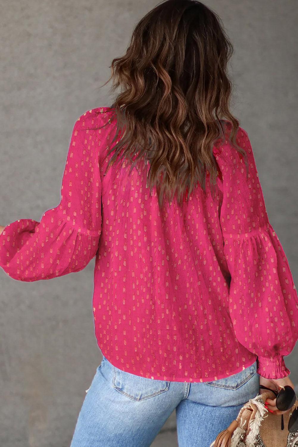 Rose Printed Tassel Tie Blouse - L & M Kee, LLC