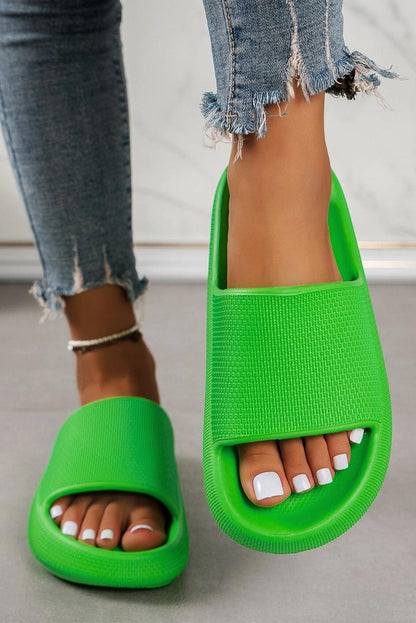 Bright Green Solid Non-slip Wide Band Thick Sole Slippers - L & M Kee, LLC