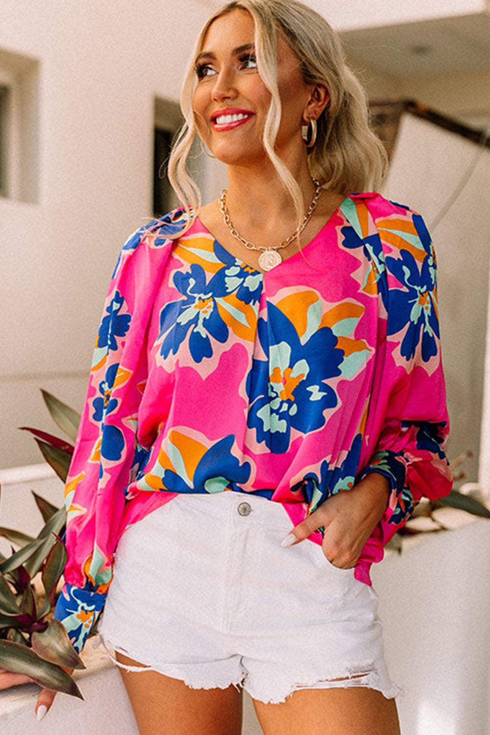 Black Flower Print Puff Sleeve Blouse - L & M Kee, LLC