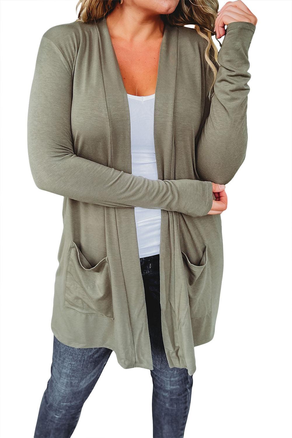 Sage Green Solid Color Slouchy Pockets Tunic Cardigan - L & M Kee, LLC