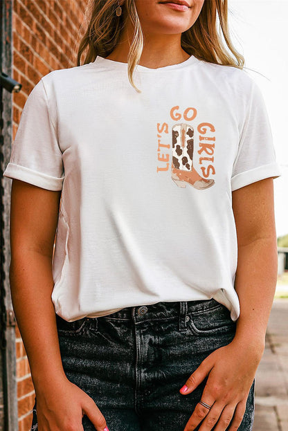 White Double-Side Cowboy Hat & Boots Graphic Tee - L & M Kee, LLC