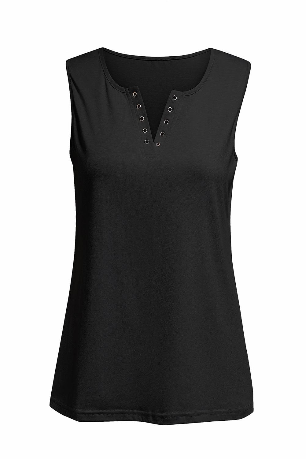 Black Solid Slim-fit V Neck Tank Top - L & M Kee, LLC