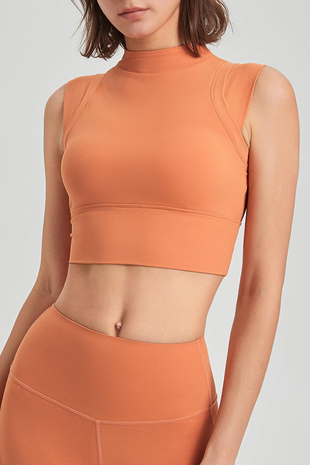 Grapefruit Orange Mock Neck Cropped Sports Tank Top - L & M Kee, LLC