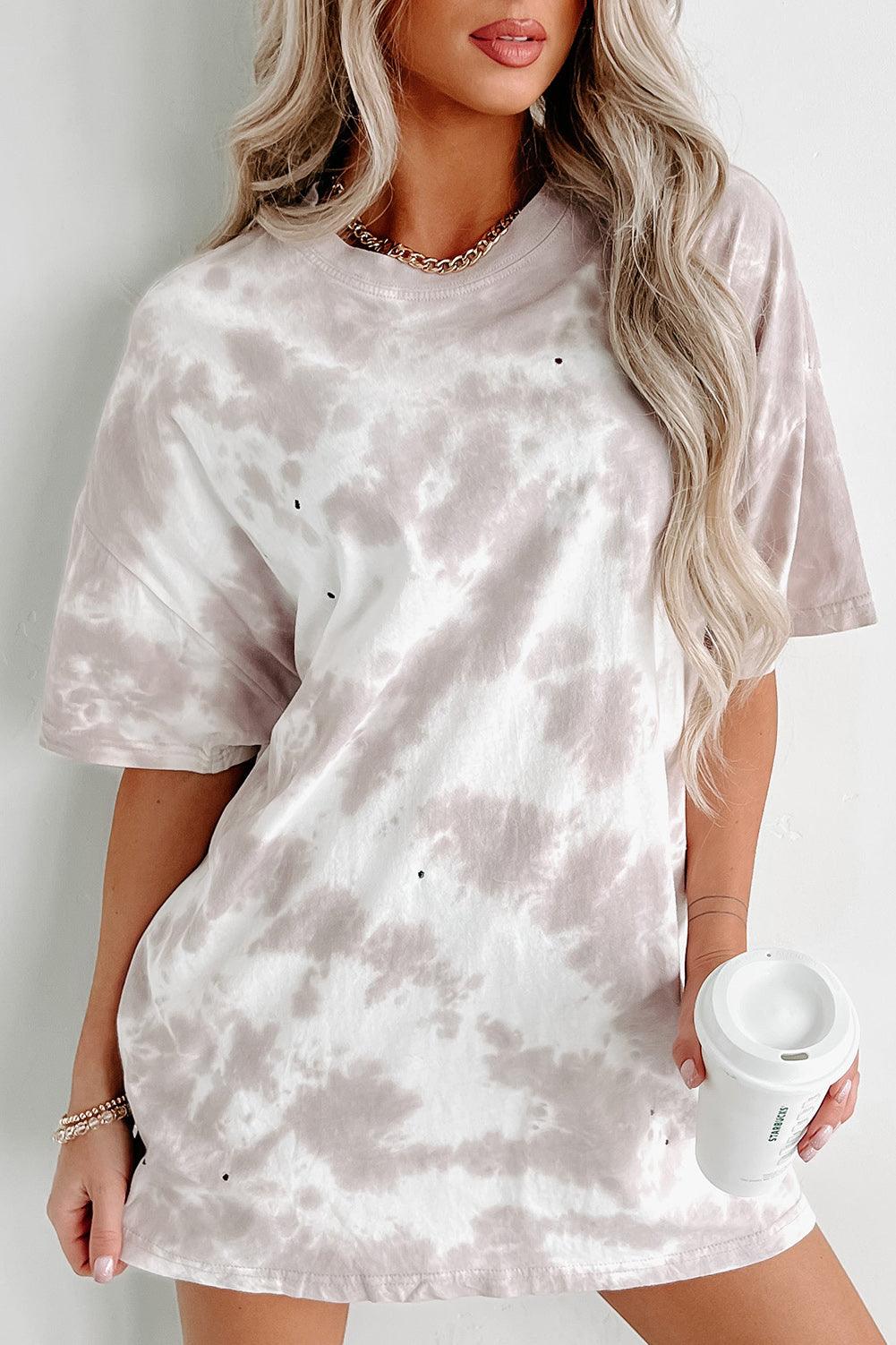 White Tie-dye Round Neck Short Sleeve Top - L & M Kee, LLC