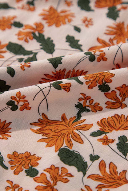 Black Floral Deep V Neck Smocked Bust Bubble Sleeve Babydoll Dress