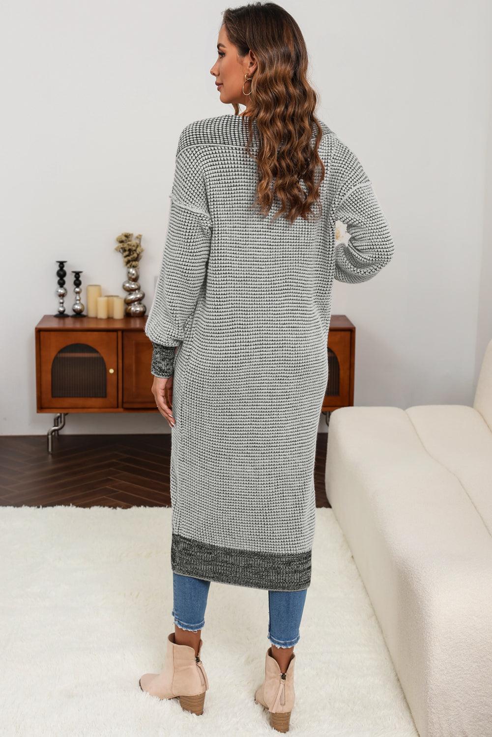 Gray Textured Knit Pocketed Duster Cardigan - L & M Kee, LLC