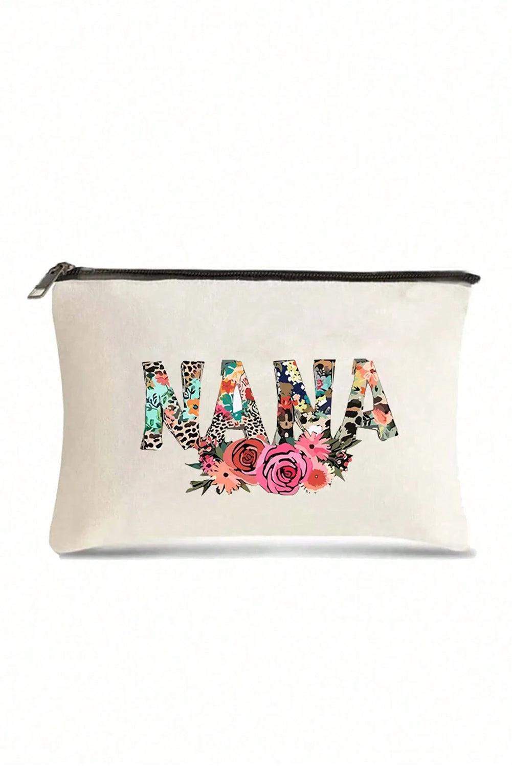 White Leopard Flower NANA Print Cosmetic Bag - L & M Kee, LLC