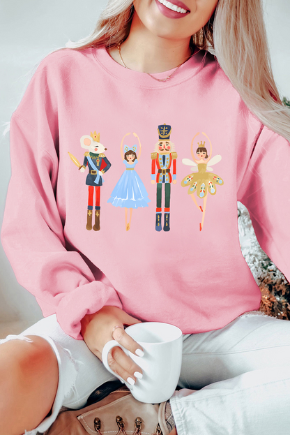 Pink Christmas Nutcracker Fairy Printed Pullover Sweatshirt