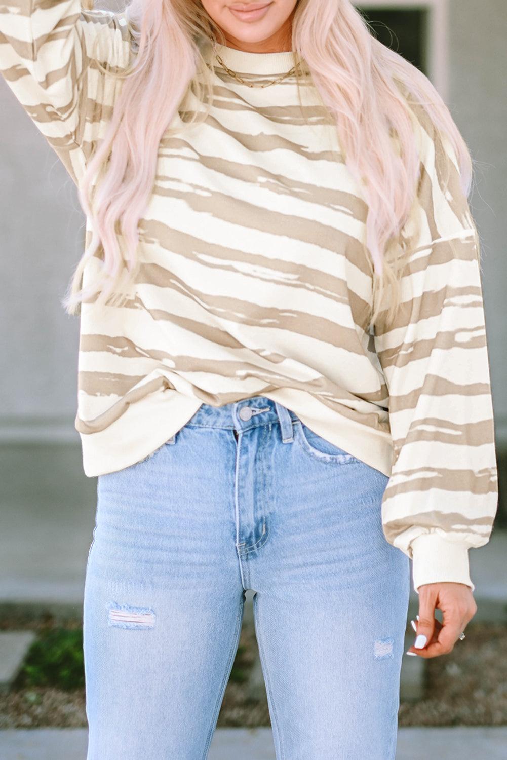 Dark Pink Oversized Striped Bishop Sleeve Pullover Sweatshirt - L & M Kee, LLC