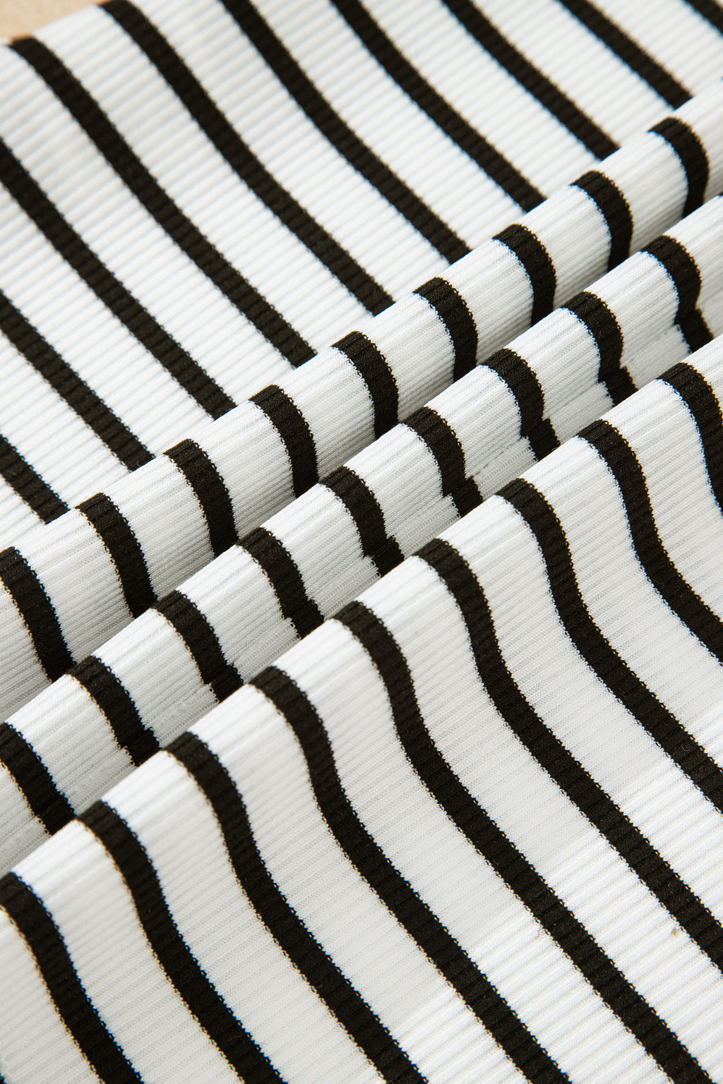 Black Stripe Ribbed Knit Half Button Long Sleeve Slim Top