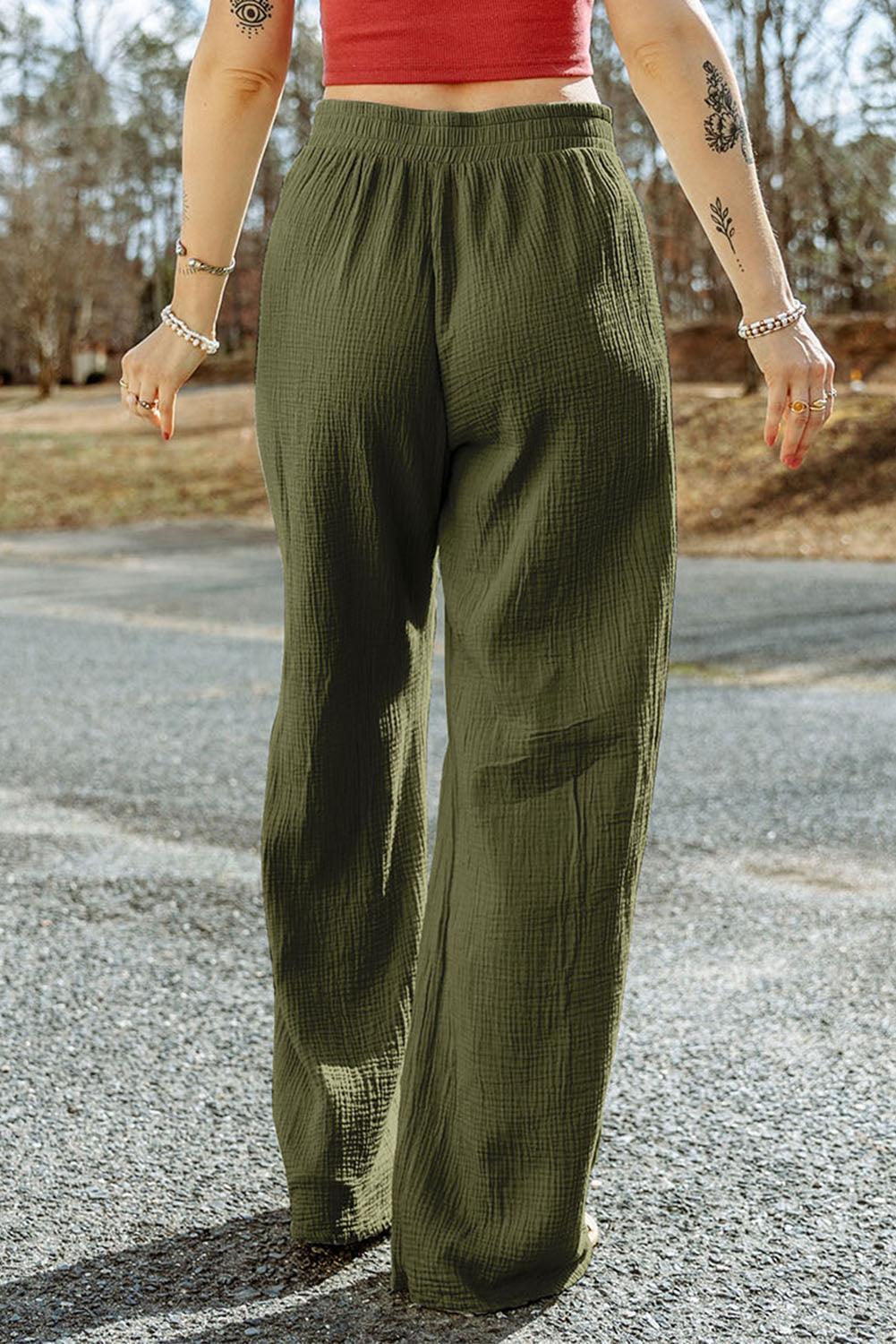 Crinkle Textured Wide Leg Pants - L & M Kee, LLC