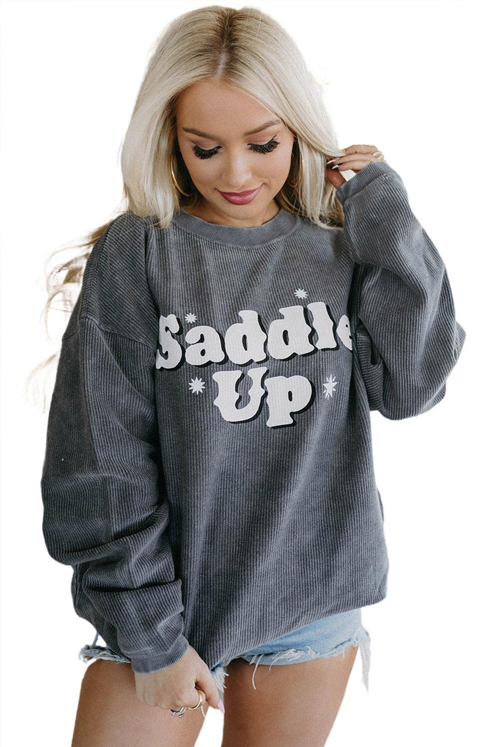 Saddle Up Corded Graphic Sweatshirt - L & M Kee, LLC