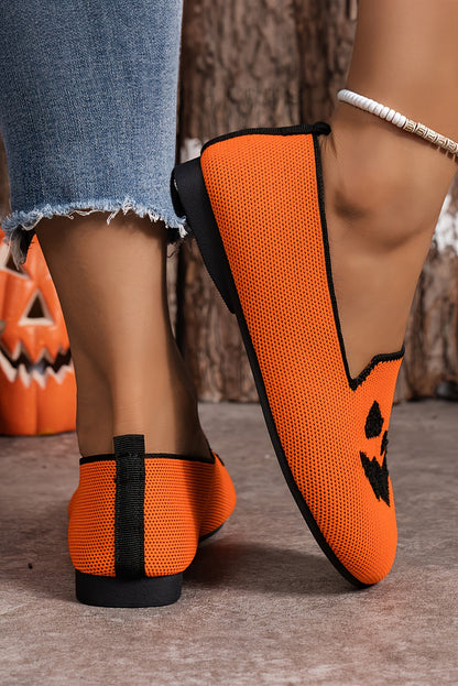 Orange Halloween Pumpkin Face Slip On Flats