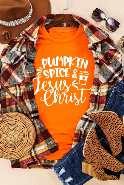 Orange PUMPKIN SPICE & Jesus Christ Graphic T-shirt - L & M Kee, LLC