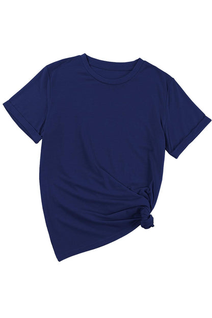 Blue Casual Plain Crew Neck Tee - L & M Kee, LLC