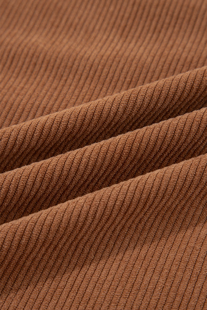 Cinnamon Fleece Lined Buttoned Flap Pockets Corduroy Jacket