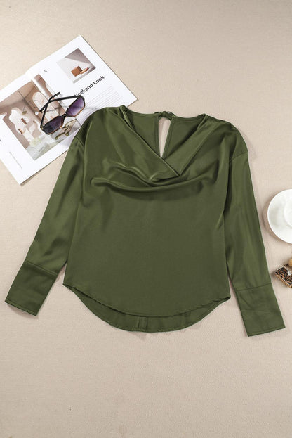 Cowl Neck Long Sleeve Elegant Blouse - L & M Kee, LLC