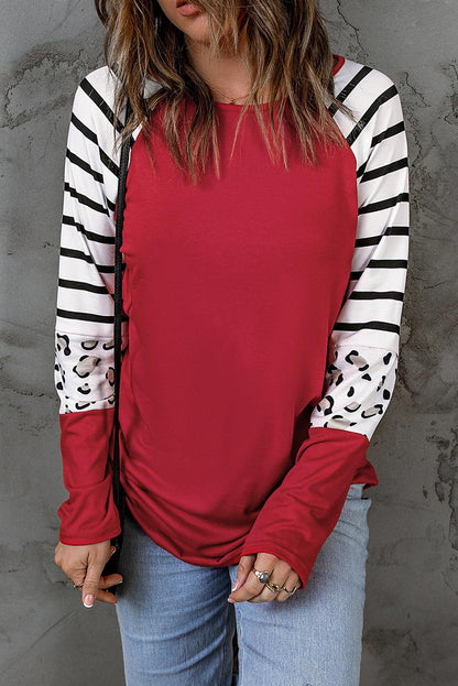 Black Striped Animal Print Colorblock Long Sleeve Top - L & M Kee, LLC