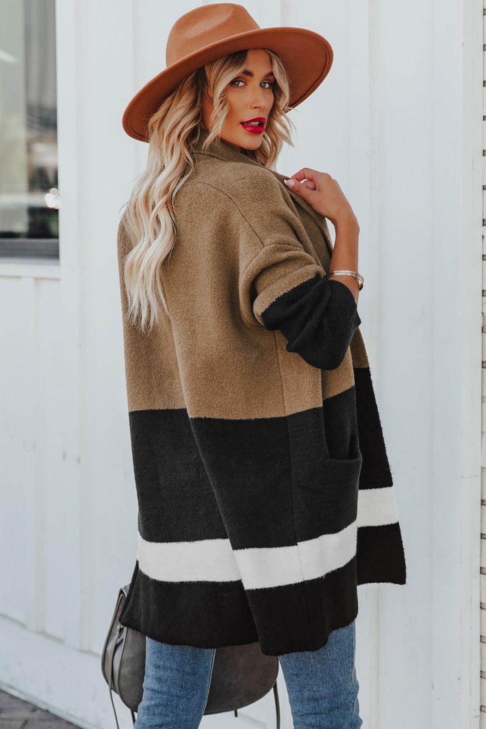 Gingerbread Latte Colorblock Pocketed Cardigan - L & M Kee, LLC