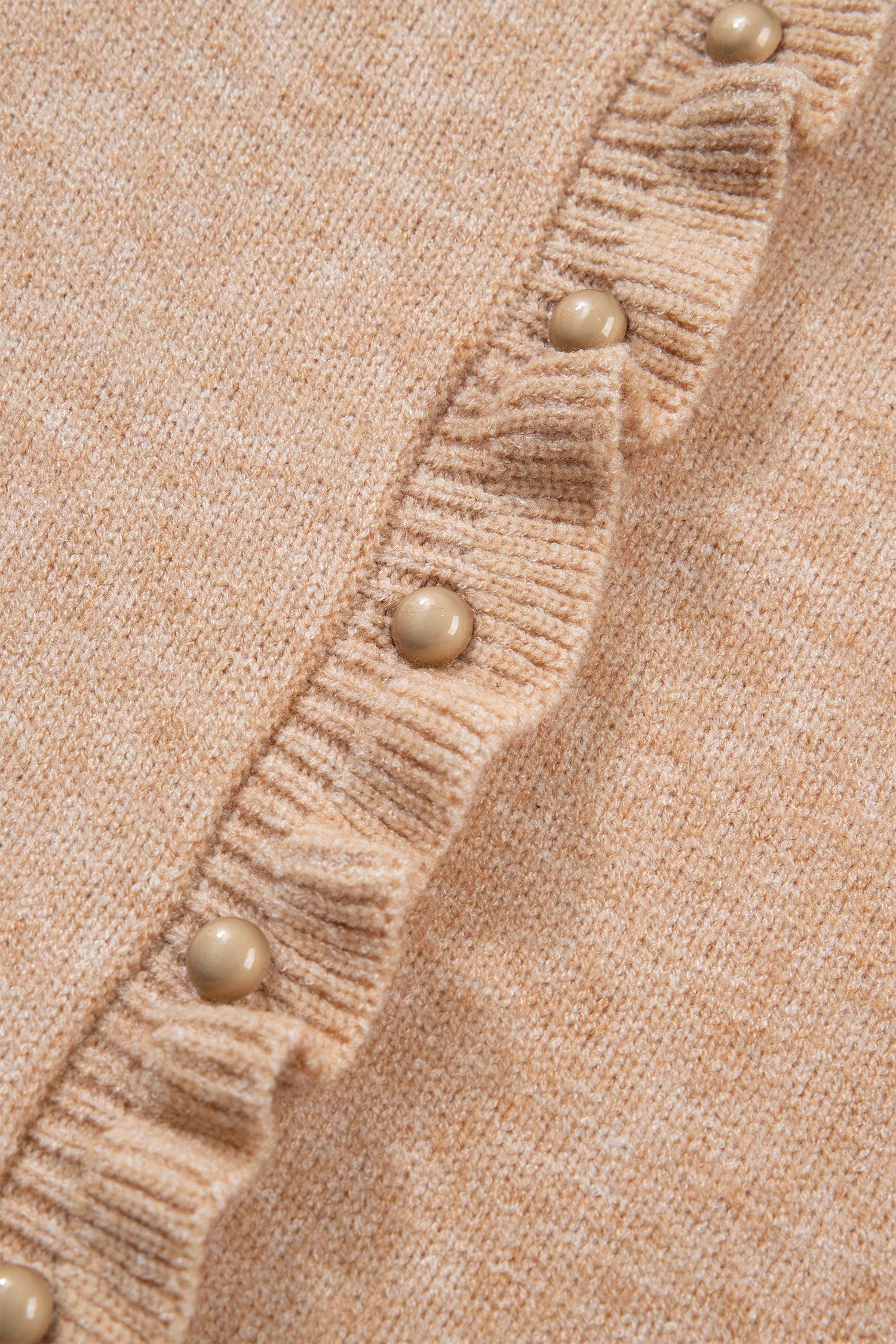 Oatmeal Ruffle Trim Gold Button Sweater Cardigan