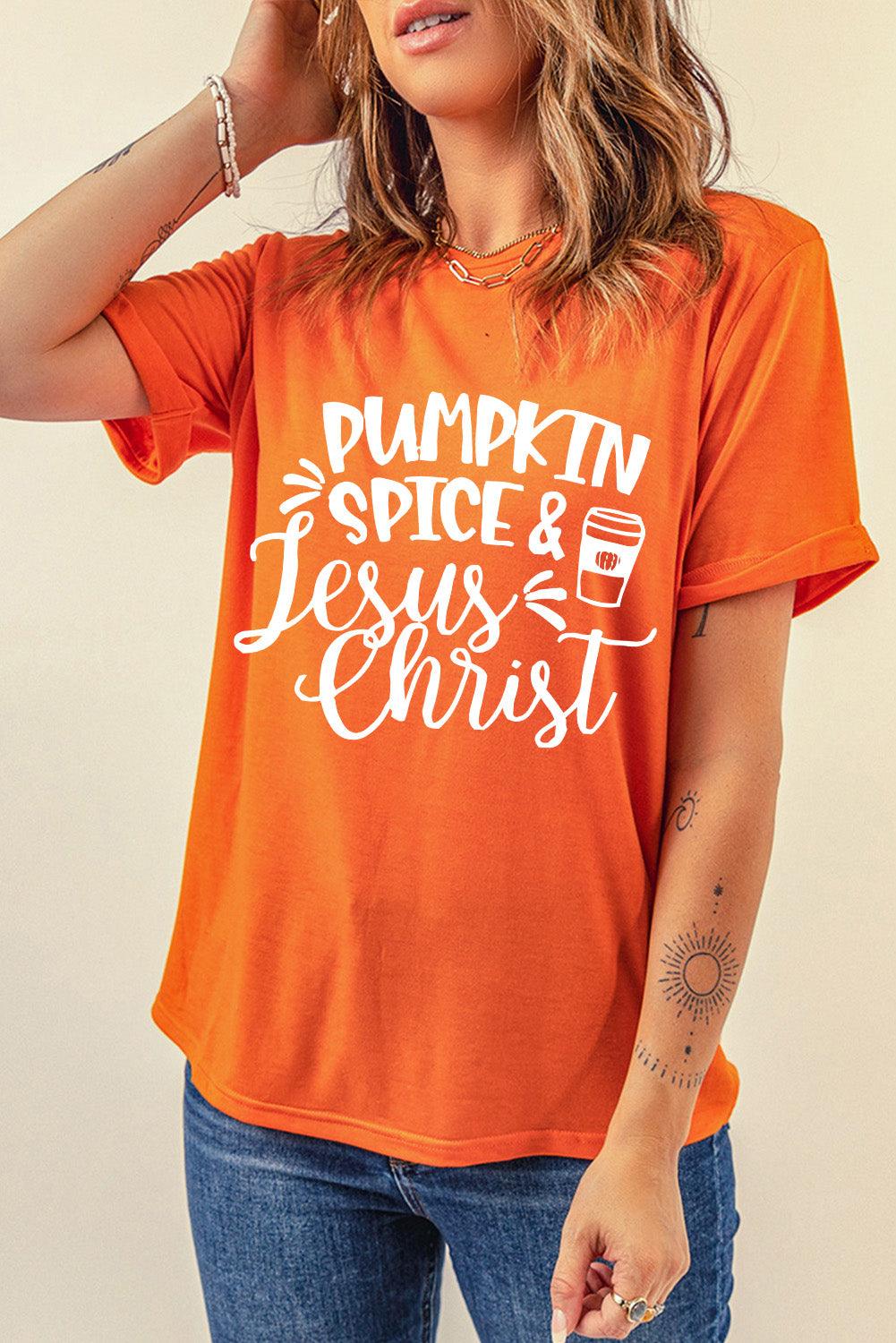 Orange PUMPKIN SPICE & Jesus Christ Graphic T-shirt - L & M Kee, LLC