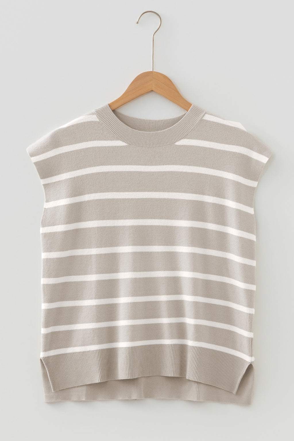 Parchment Side Slits Crewneck Short Sleeve Sweater Tee