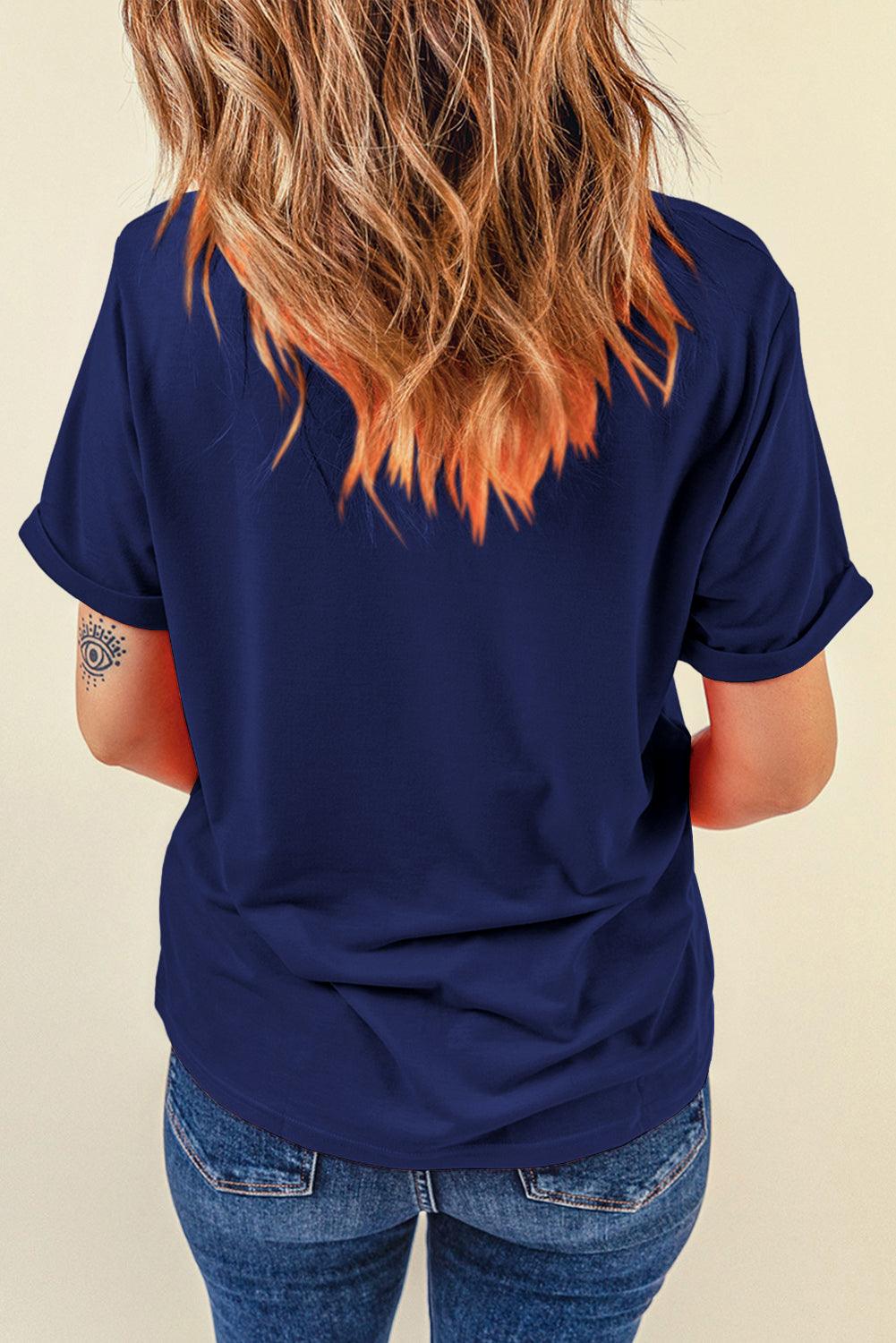 Blue Casual Plain Crew Neck Tee - L & M Kee, LLC