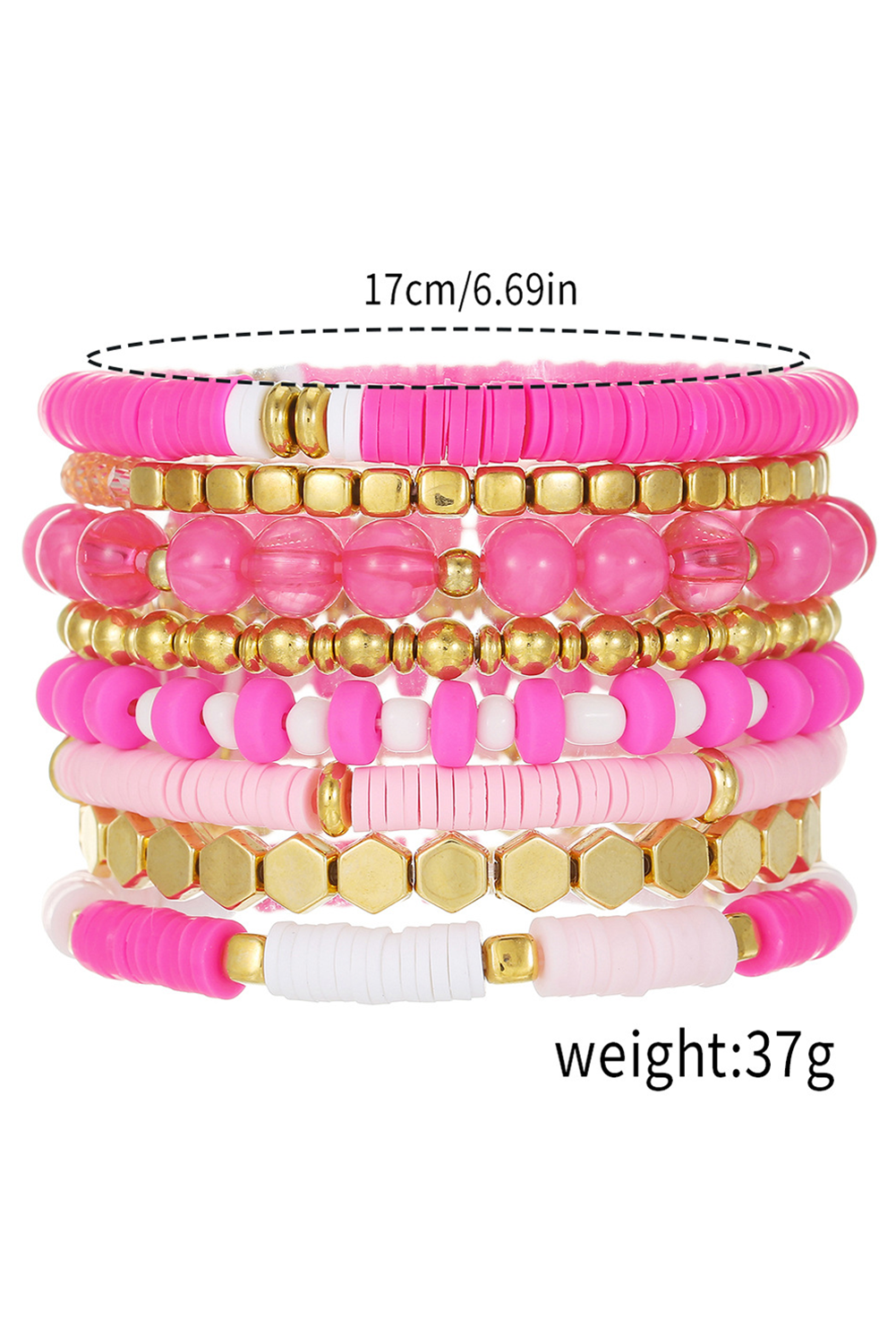 Sachet Pink 8pcs Valentine Vibe Beaded Elastic Bracelet Set