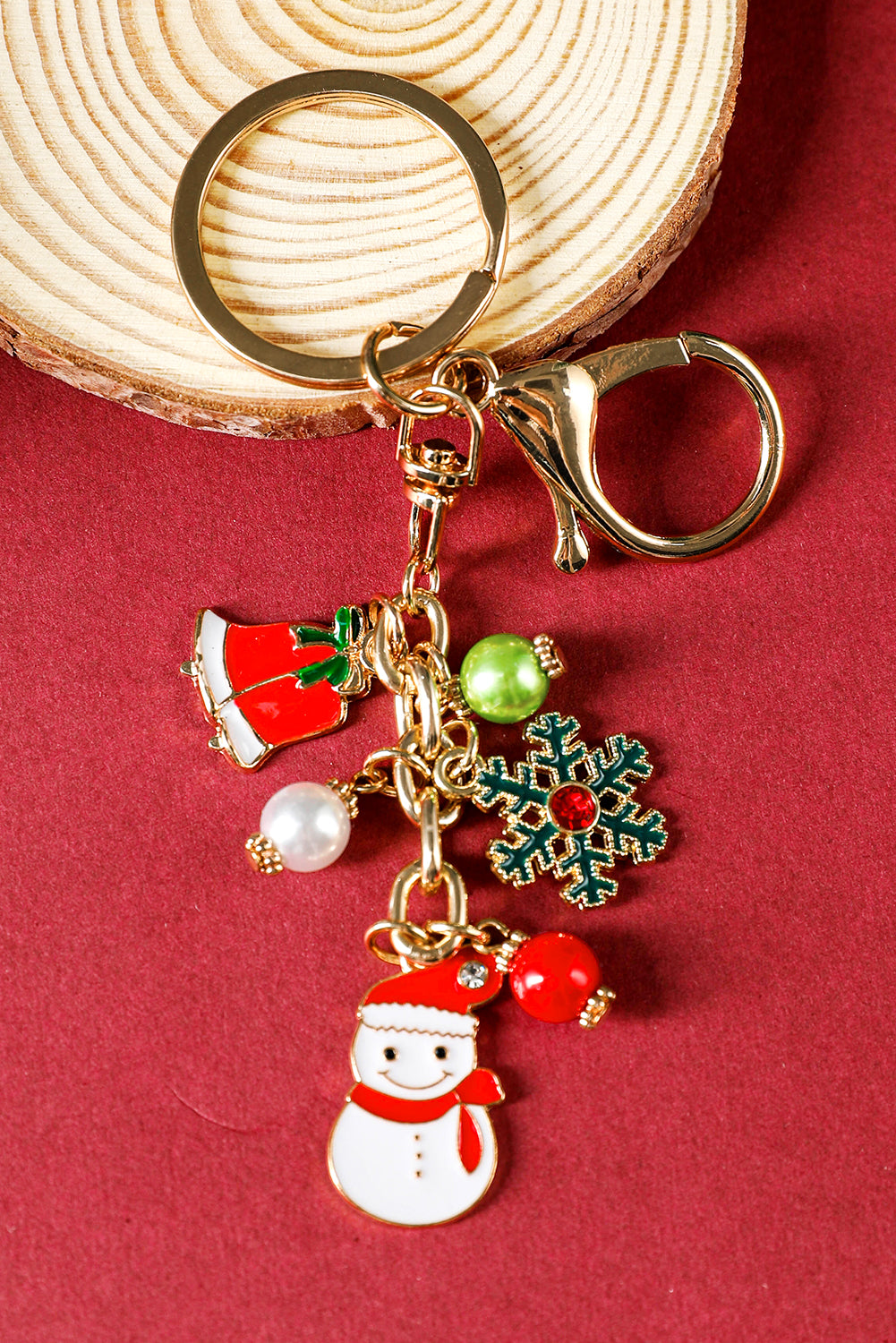 Gold Christmas Santa Claus & Snowflake Charm Keychain