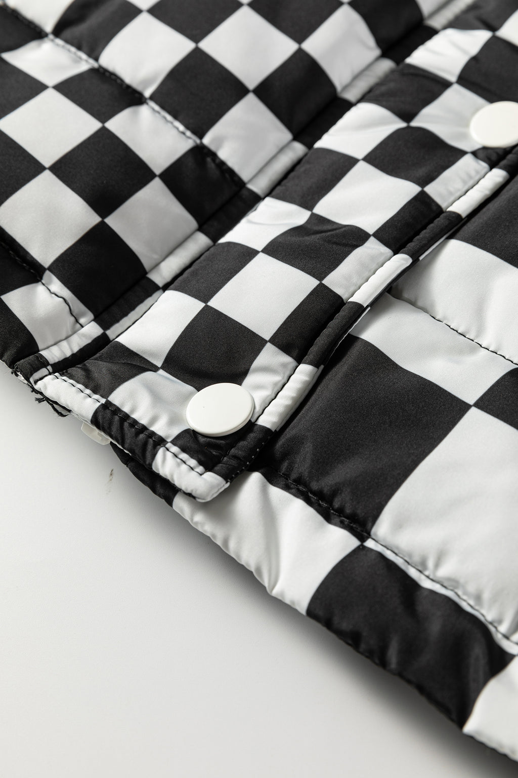 Black Double Checked Stand Collar Cropped Puffer Vest