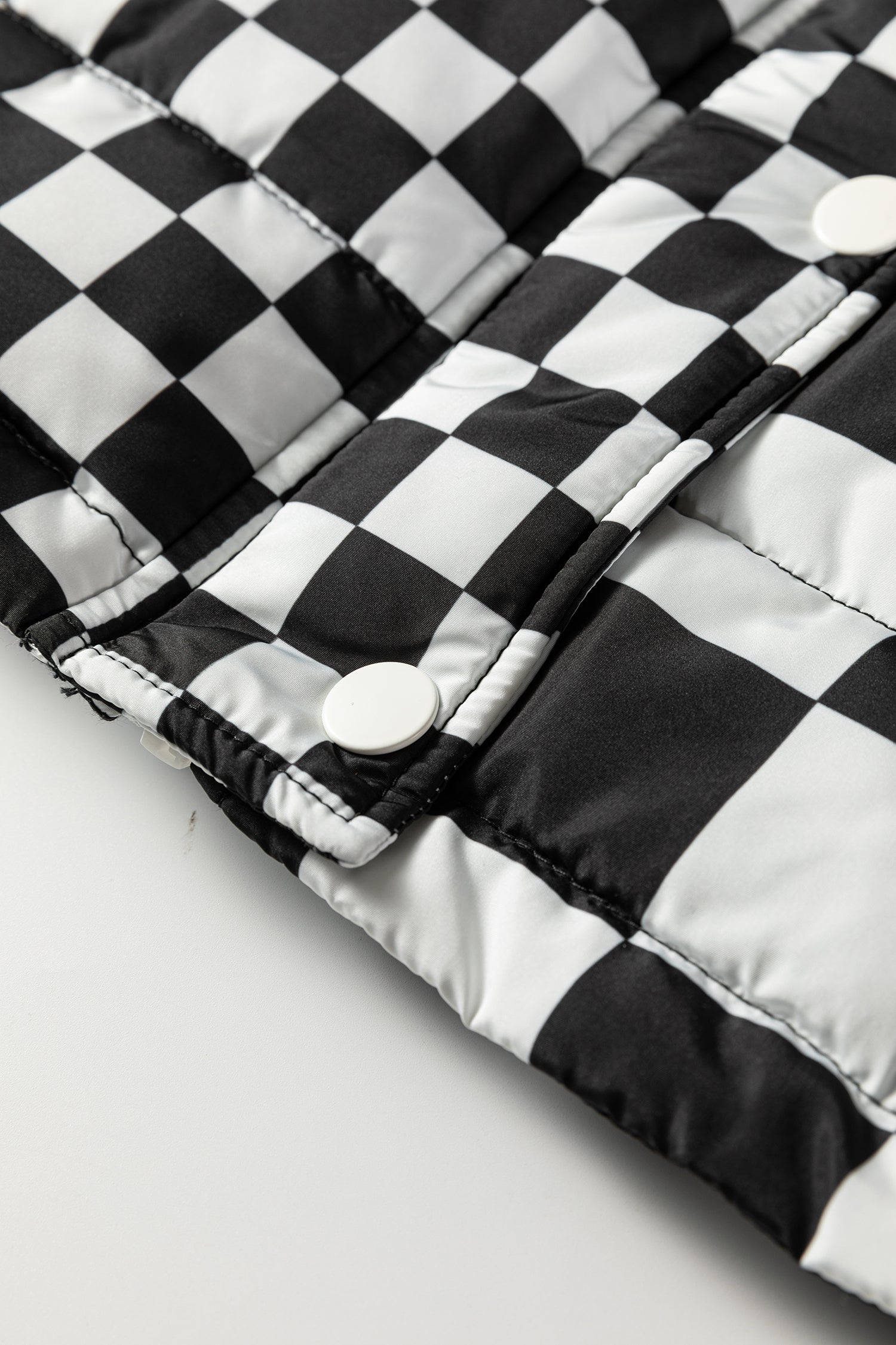 Black Double Checked Stand Collar Cropped Puffer Vest