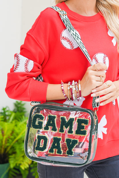 Blackish Green GAME DAY Chenille Embroidered Clear PVC Shoulder Bag