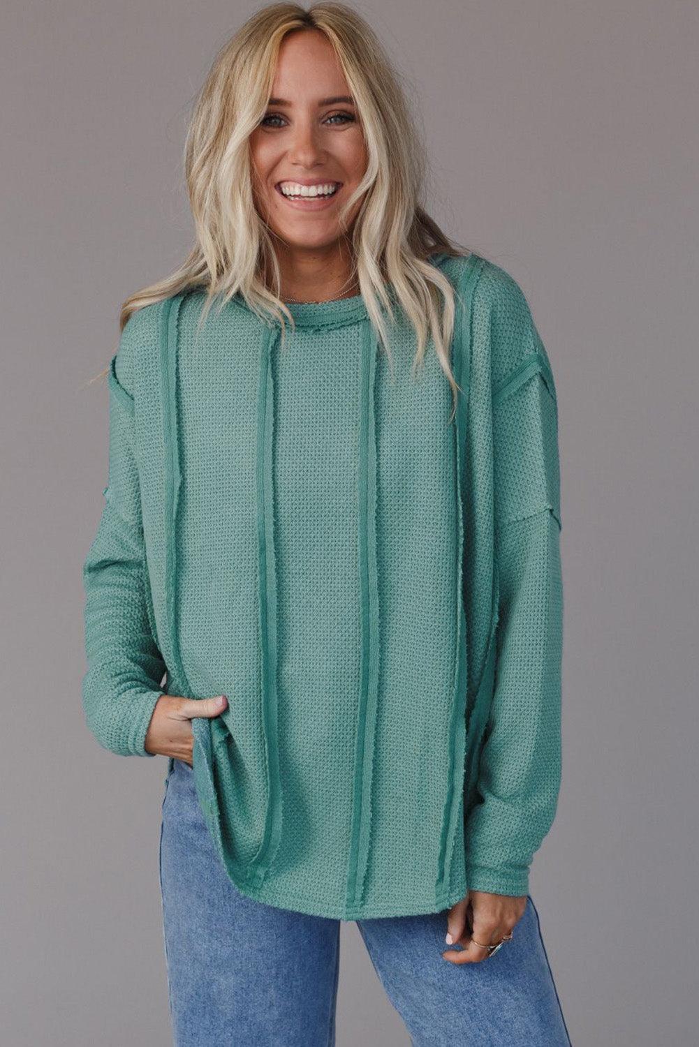 Exposed Seam Waffle Knit Loose Top - L & M Kee, LLC