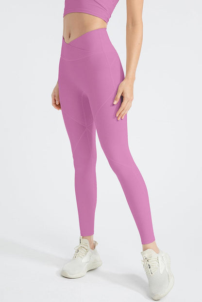 Phalaenopsis Exposed Seam Textured Cross Waist Gym Leggings - L & M Kee, LLC