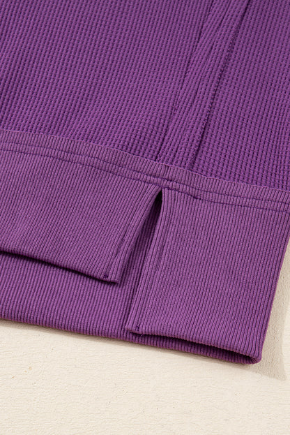 Orchid Mist Solid Color Raw Seam Patchwork Ribbed Drop Shoulder Sweatshirt