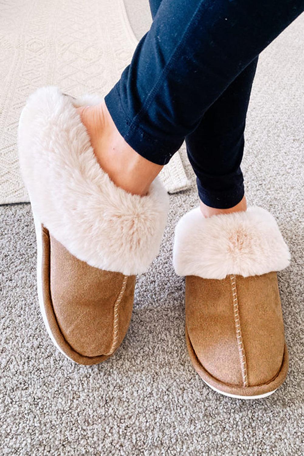 Camel Plush Suede Winter Home Slippers - L & M Kee, LLC