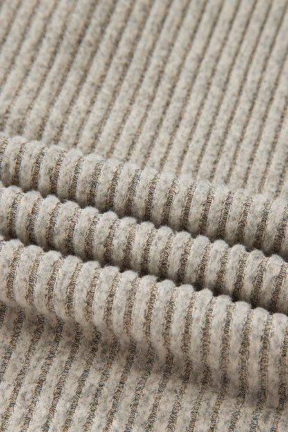 Simply Taupe Ribbed Texture Drop Shoulder Henley Knit Top